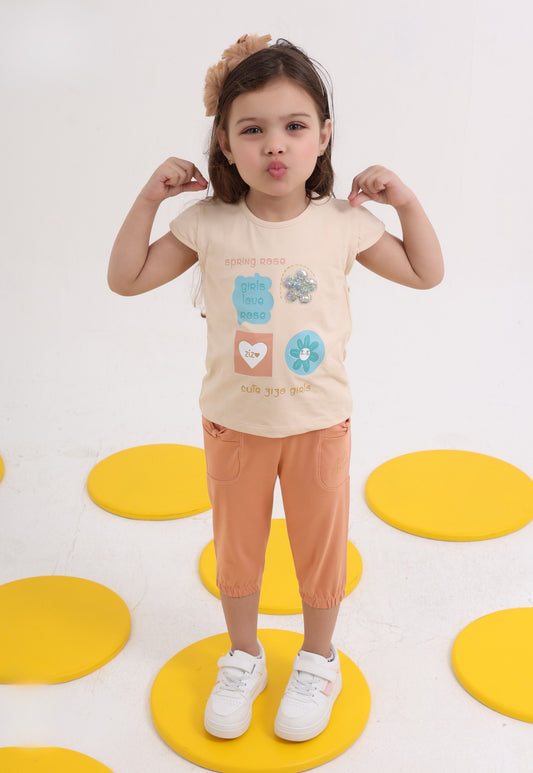 Girls' Two-Piece Summer Set, 100% Cotton (Spring Rose Set)