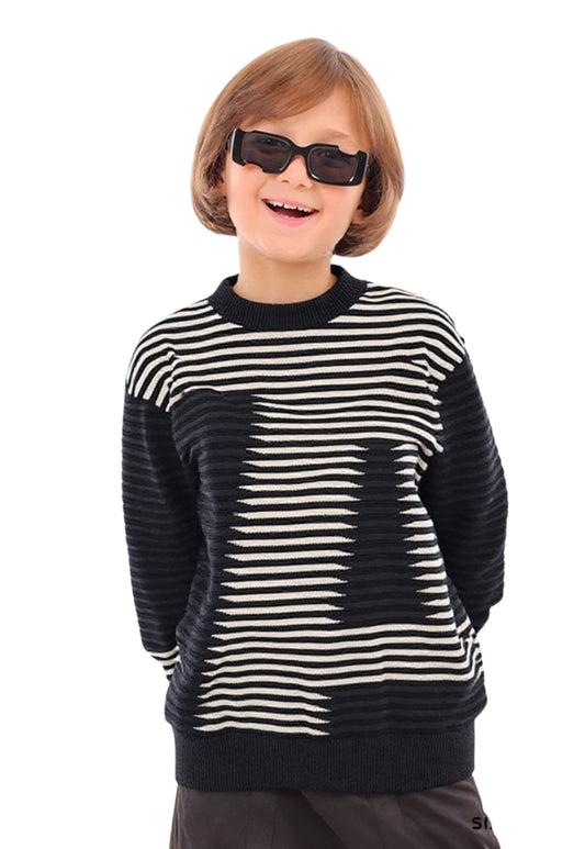 Boys' knitted sweater with geometric stripes (321)