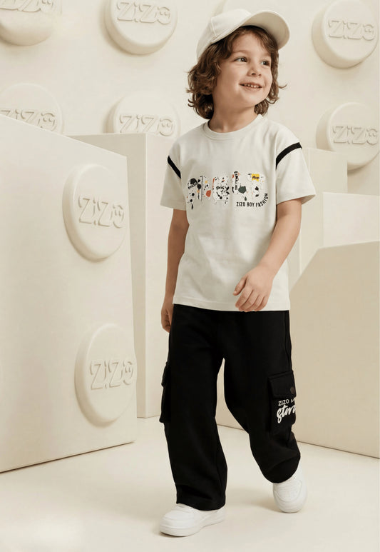 طقم اولادي صيفي قطعتين قطن %100 (Zizo Boy Street Set)