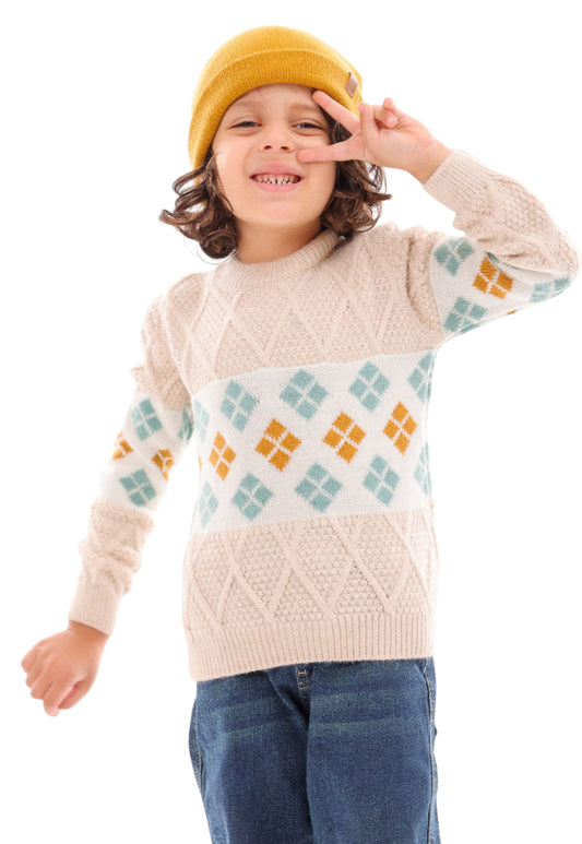 Boys' knitted pullover with a classic checkered pattern (302)