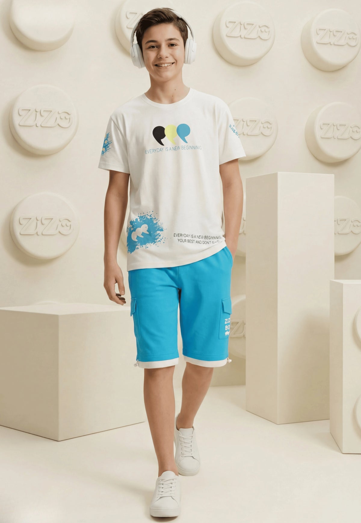 طقم اولادي صيفي قطعتين قطن %100 (Zizo Everyday Boys Set)