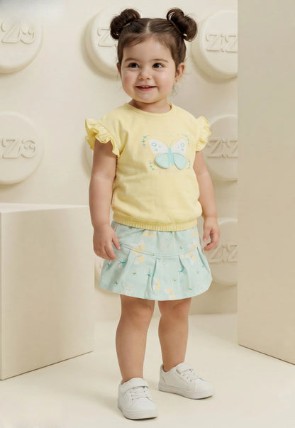 طقم بناتي صيفي قطعتين قطن %100 (Butterfly Bloom Set)