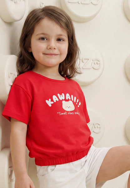 تيشيرت بناتي صيفي قطن %100 (Kawaii Vibes Tee)