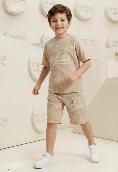 طقم اولادي صيفي قطعتين قطن %100 (Mindset Cargo Shorts Set)