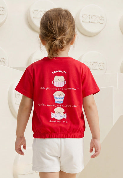 تيشيرت بناتي صيفي قطن %100 (Kawaii Vibes Tee)