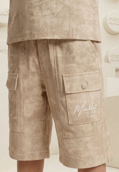 طقم اولادي صيفي قطعتين قطن %100 (Mindset Cargo Shorts Set)