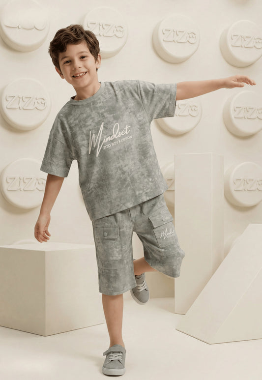 طقم اولادي صيفي قطعتين قطن %100 (Mindset Cargo Shorts Set)