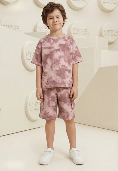 طقم اولادي صيفي قطعتين قطن %100 (M Tie-Dye Cargo Shorts Set)