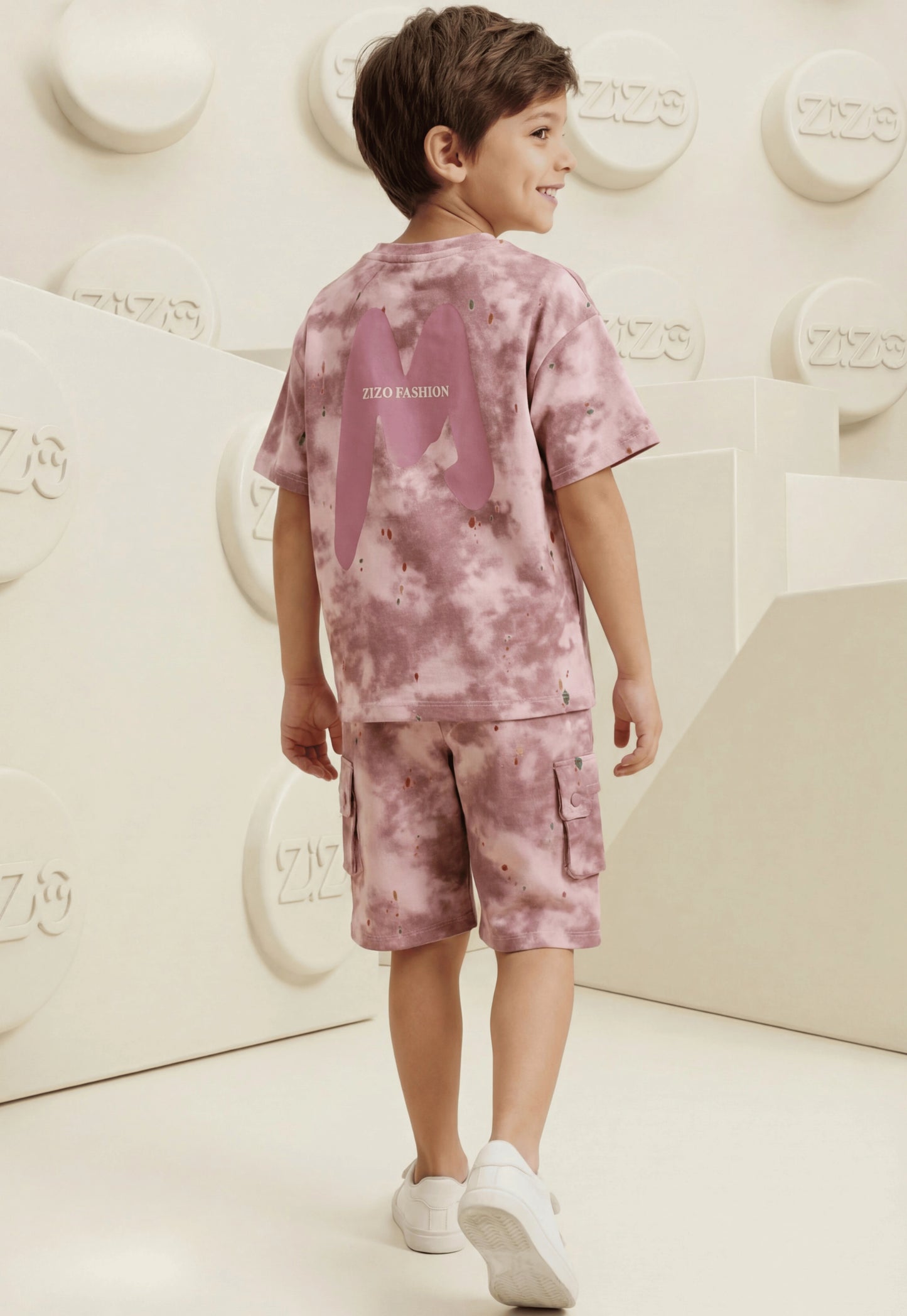 طقم اولادي صيفي قطعتين قطن %100 (M Tie-Dye Cargo Shorts Set)