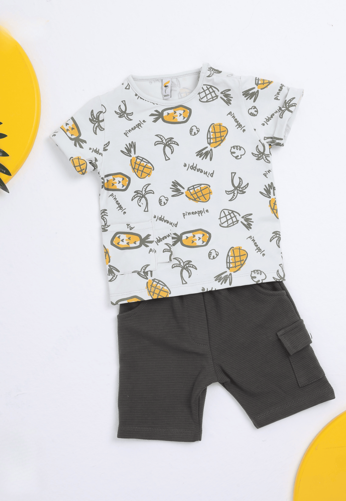 طقم أولادي صيفي قطعتين قطن %100 (Pineapple Summer Set)