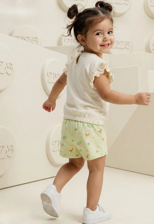 طقم بناتي صيفي قطعتين قطن %100 (Butterfly Bloom Set)