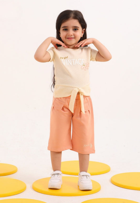 100% Cotton Girls' Two-Piece Summer Set (Vintage Charm Set)