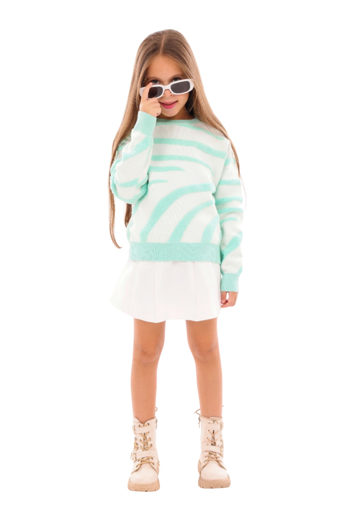 Girls' knitted sweater with a soft zebra print (372)