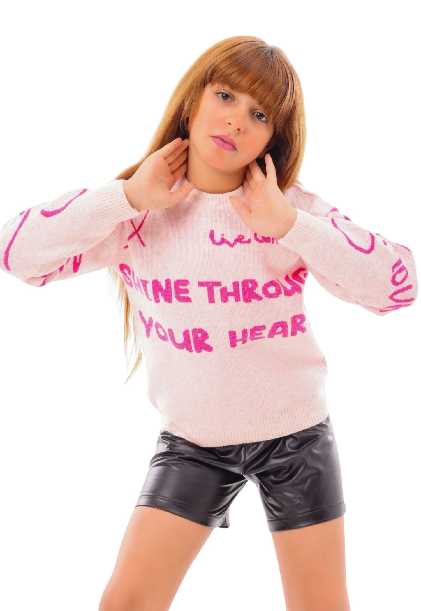 Girls' knitted pullover with youthful slogans (377)