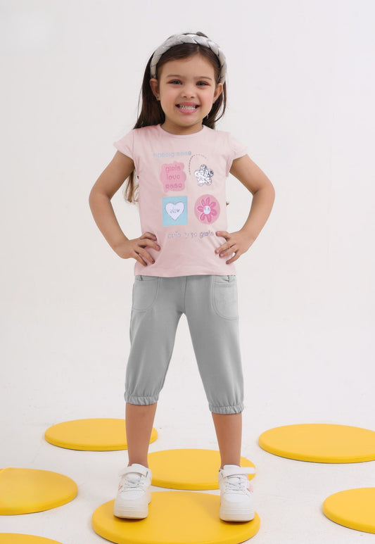 Girls' Two-Piece Summer Set, 100% Cotton (Spring Rose Set)