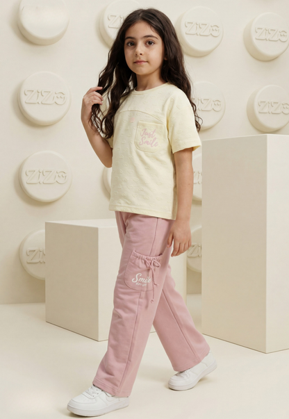 طقم بناتي صيفي قطعتين قطن %100 (Just Smile Set)