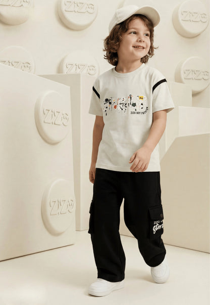 طقم اولادي صيفي قطعتين قطن %100 (Zizo Boy Street Set)