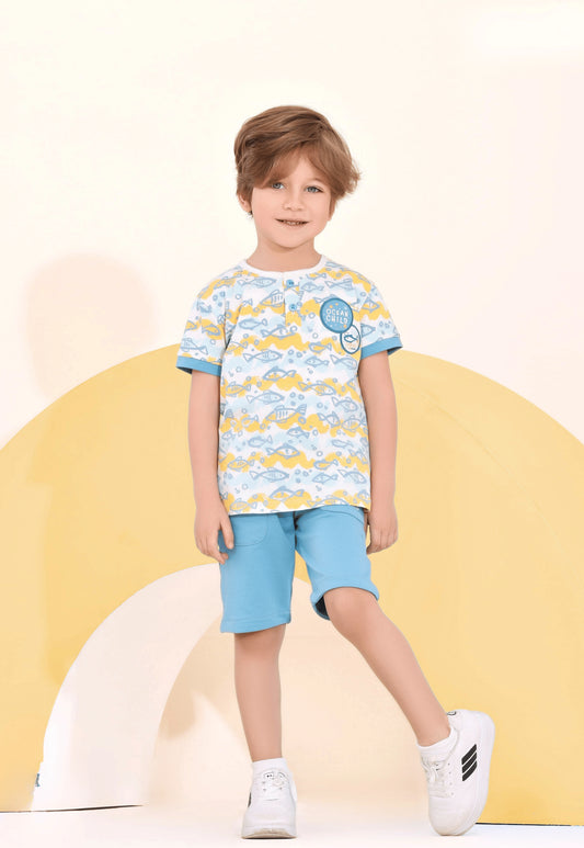 طقم أولادي  صيفي قطعتين %100 (Ocean Child Set)