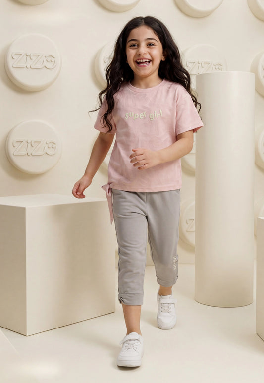 طقم بناتي صيفي قطعتين قطن %100 (Super Girl Set)