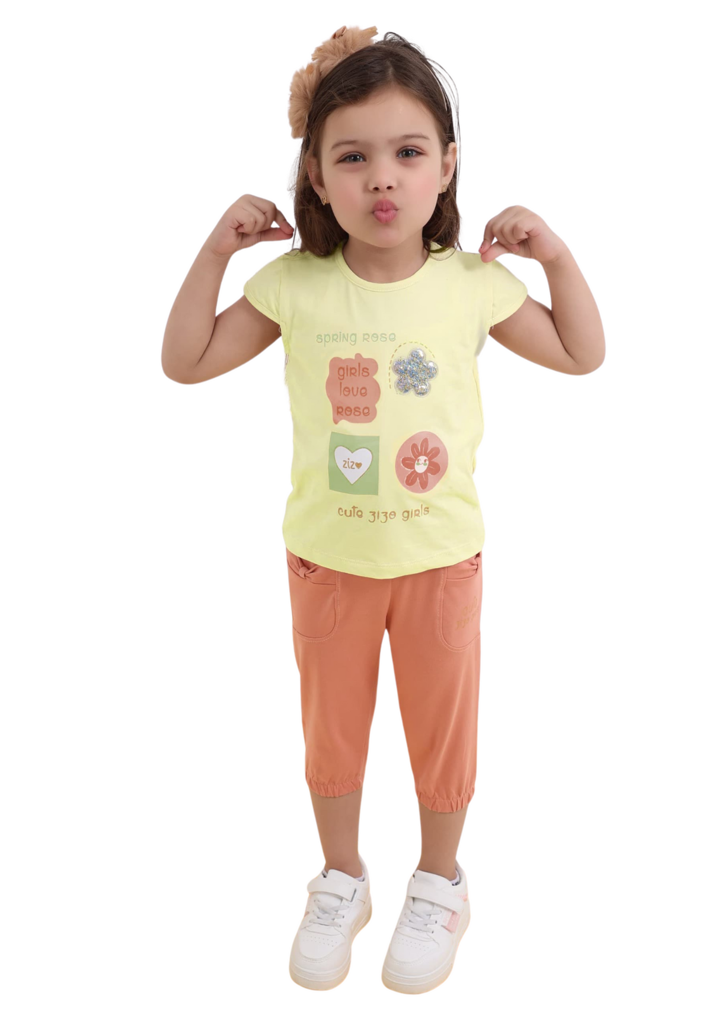 Girls' Two-Piece Summer Set, 100% Cotton (Spring Rose Set)