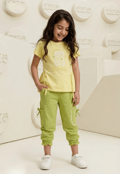 طقم بناتي صيفي قطعتين قطن %100 (Zizo Teddy Girl Set)