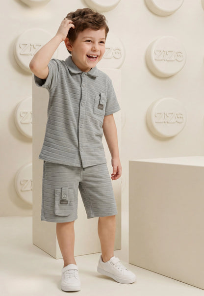 طقم اولادي صيفي قطعتين قطن %100 (Zizo Button-Up Set)