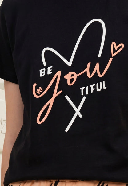 بيجاما بناتي صيفي قطعتين قطن %100 (Be You-tiful Set)