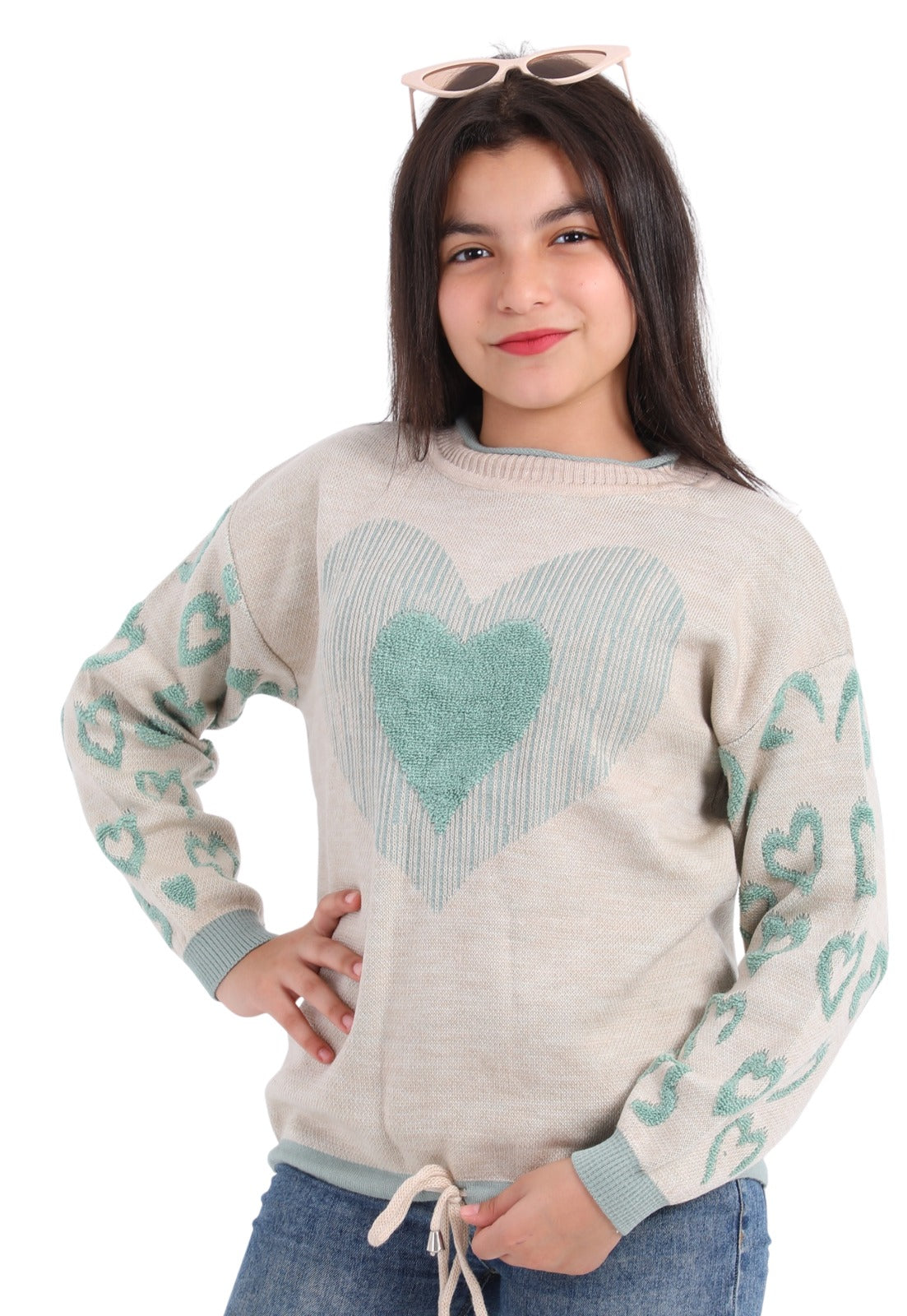 بلوفر بناتي شتوي تريكو برسمة قلب (255)