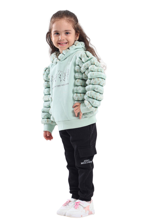 بيجاما بناتي فرو مطرز أنيق من قطعتين (1808)